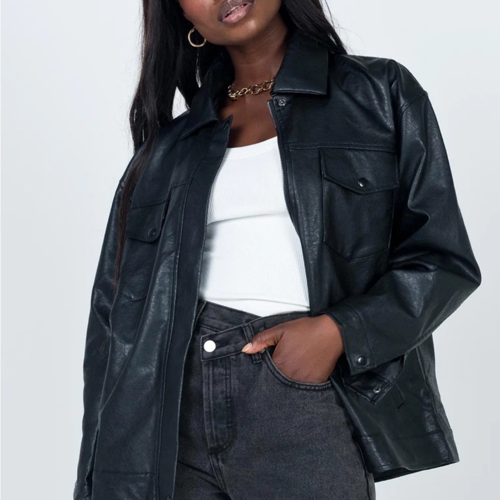 Princess Polly CALLIE FAUX LEATHER JACKET BLACK